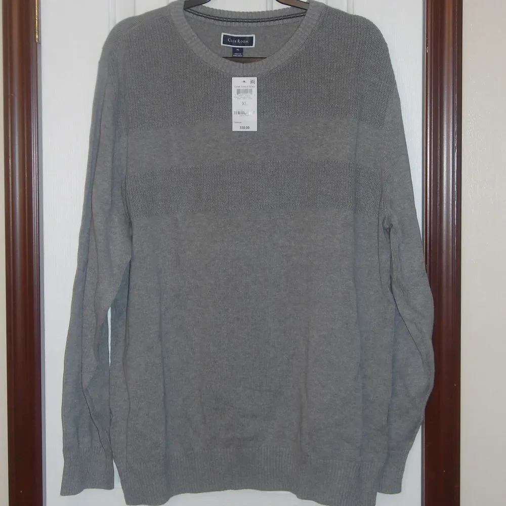 Club Room‎ Men's Classic Crewneck Soft Knit Sweater Casual Pullover Gray XL